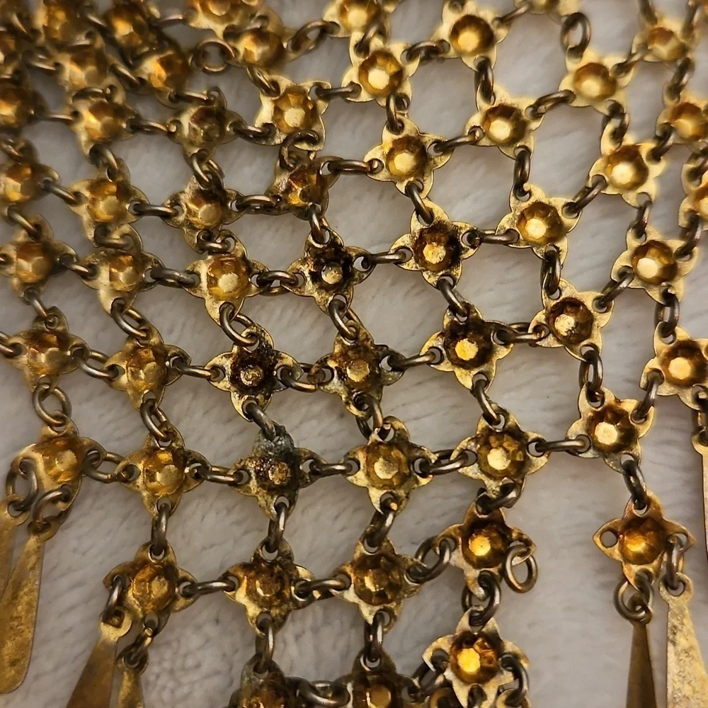 Antique Chainmaille V-Shape Fringe Bib Festival Necklace